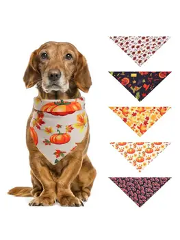 

New 5 Pcs Thanksgiving Element Print Washable Dog Triangle Bibs Pet Kerchief Scarf