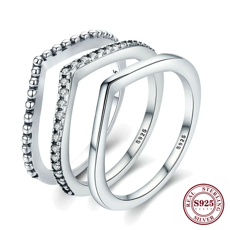 

Hot 100% 925 Sterling Silver Shimmering Wish Stackable Finger Ring Pan Rings For Women Fashion Original Jewelry Gift