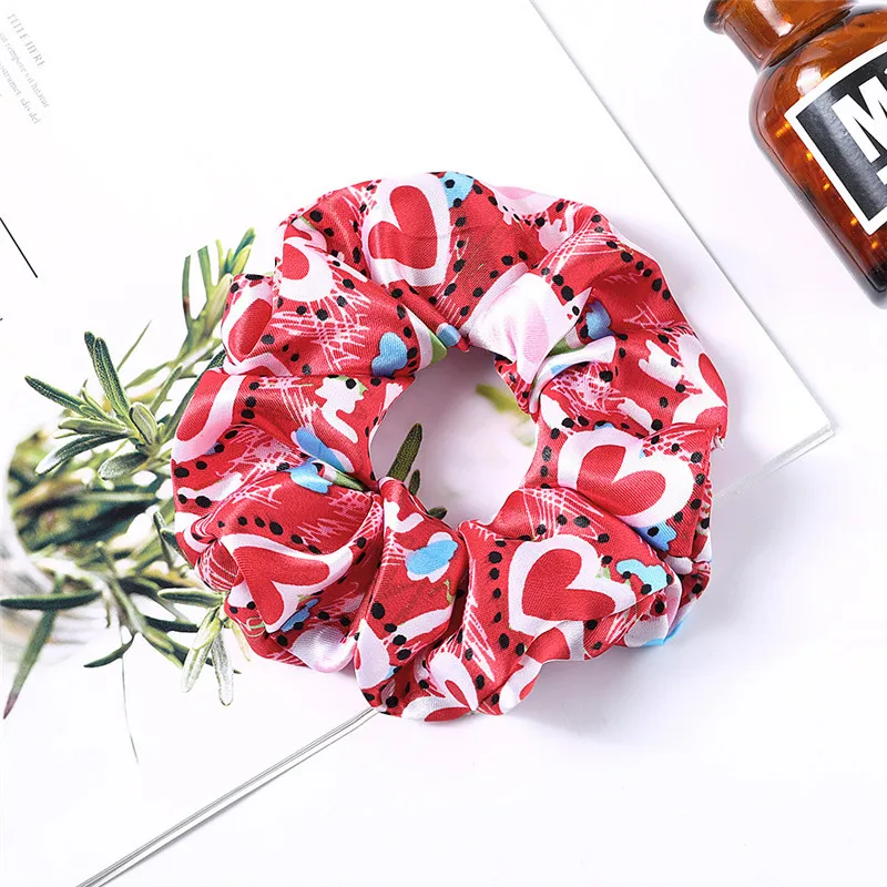 Women Girls Print Satin Big Elastic Rope Bands Watermelon Fruit Cute Heart Print Scrunchies Hair Gums For Bun Make Stretch Bands - Цвет: red