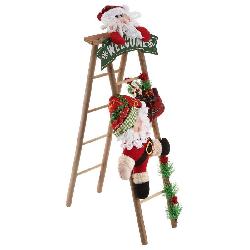 Christmas Doll Climbing Wooden Ladder Christmas Party Scenes Window Arrange Decoration Mini Small Stairs