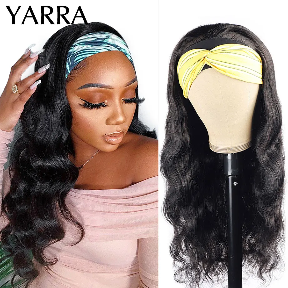 흑인 여성용 브라질 바디 웨이브 머리띠 가발, 레미 본 스트레이트 머리띠 스카프 가발, 전체 기계 제작 YARRA 헤어
