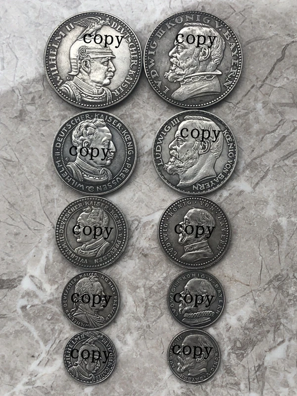 Немецкая 1913 марка 10 монет набор копия - Цвет: silver 10 coins