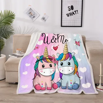 

Cartoon Animal Series Winter Throw Blanket Cute Unicorn Bedding Set Portable Love Butterfly Unicorns Sherpa Blankets Boy Girl F6