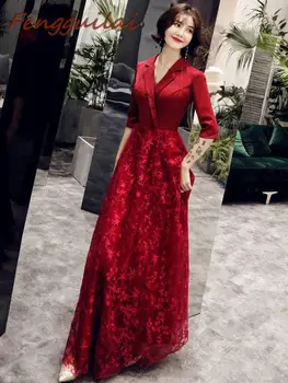 

FENGGUILAI Red Office Lady Elegant Dress Womens Long Sleeve Ladies Stretch Bodycon Plain Dress Banquet Long Dresses OL Clothes
