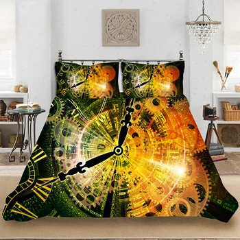 

Bedding set Bedclothes Include Duvet Cover Pillowcase Print Home Textile Bed Linens Clock Gold Luxury Soft Full Size Comforter