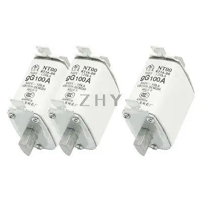 

500VAC 120kA 660VAC 50kA 100A Blade Contact Ceramic Fuse Link NT00 3 Pcs