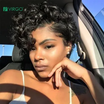 

Virgo Short Human Hair Wigs Natural Wavy Human Hair Wigs Remy Brazilian Human Hair 6" Machine Made Hair Wigs Free Shipping
