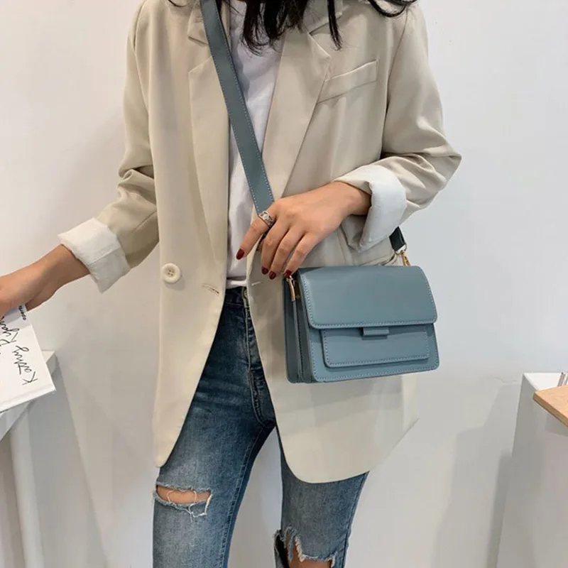 Fashion Woman Shoulder Bag PU Leather Youth Ladies Small Square light Wild Simple Female Daily Messenger Waterproof Blue | Багаж и сумки