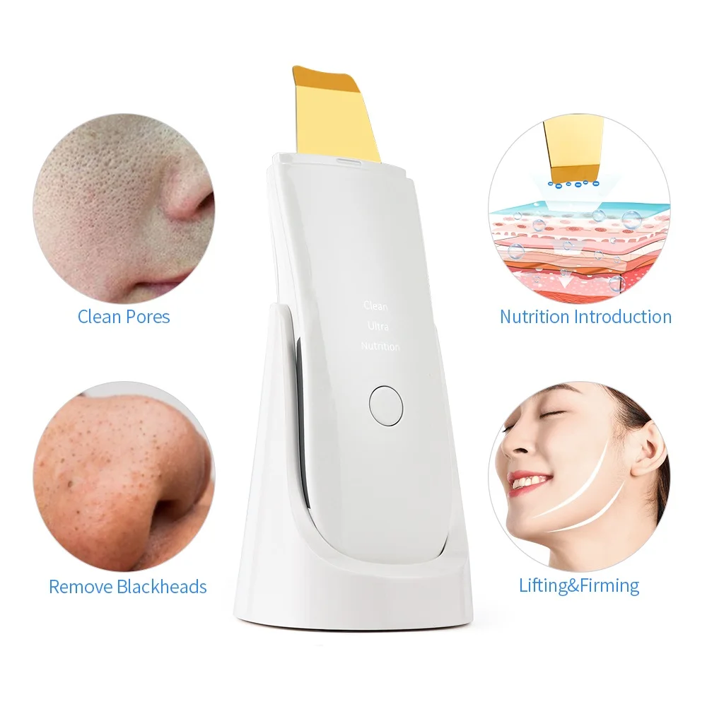 Golden 24kHz Ultrasonic Skin Scrubber With Nano Mist Moisturizing Pore Deep Cleaning Device Facial Peeling Exfoliating Machine