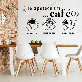

Cafe Wall Stickers Spanish Quotes Te apetece un cafe Home Decor Dining Room Vinyl Kitchen Interior Design Wall Decals rb257