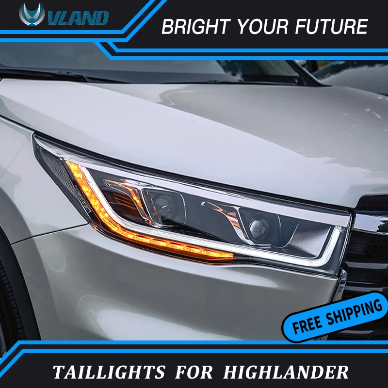 LED Strip Head Lamp For Toyota Highlander Headlights assembly 2014 2015