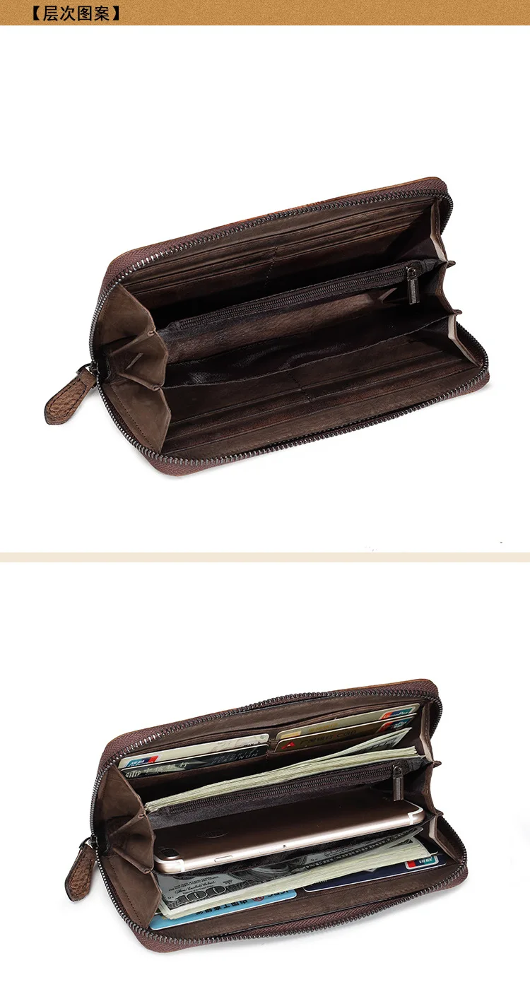 New leather ladies men wallet retro leather casual long section first layer leather female models European and American clutches