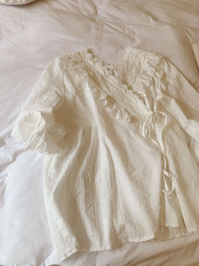 Spring Autumn Cotton V-neck Cardigan Women's Pajamas Sets Sweet Female Long Sleeve Kimono Pyjamas Loose Sleepwear Suits