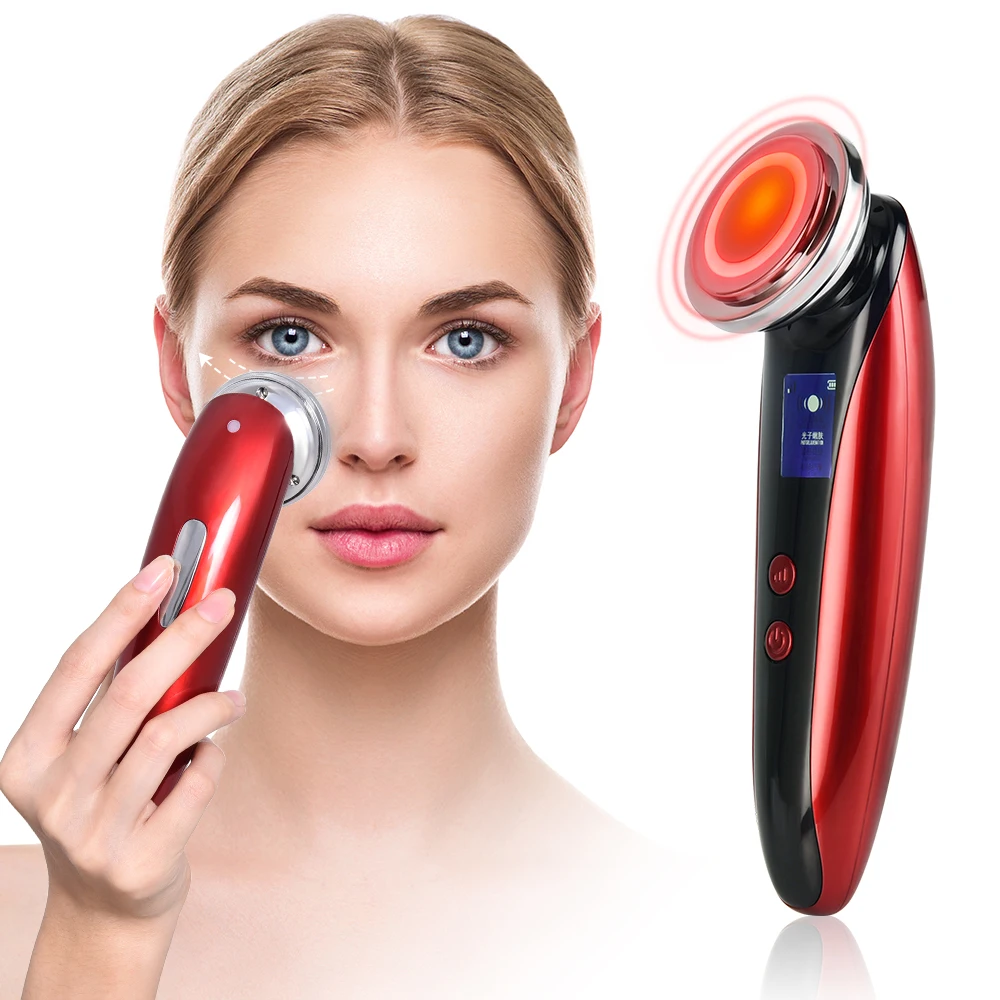 

Ultrasonic Vibration Facial Rejuvenation Device EMS Red Blue Light Therapy Skin Lifting Anti Wrinkle Heating Ion Beauty Machine
