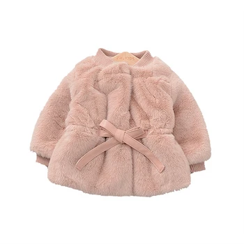 

Winter Children Jackets Infants Baby Girls Wind Mink Fleece Cardigan Princess Wool Sweater Bow Belt Solid Color Autumn Outerwear