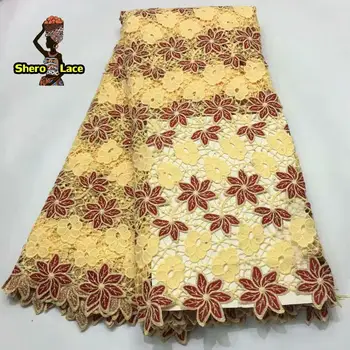

Latest Cord Lace Fabric High Quality Water Soluble Nigerian Embroidered Sewing Guipure Lace Fabric For Women Dress