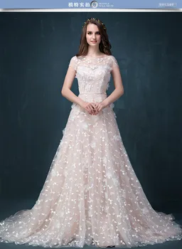 

Bridal gown 2018 Elegant vestido de noiva Flowers Scoop A-Line Short Sleeve with Sashes Floor Length mother of the bride dresses