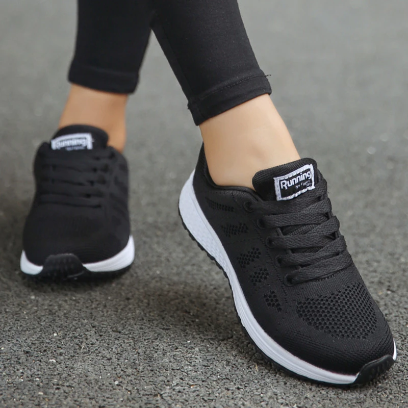 Woman Tennis Shoes Fashion Tenis Feminino Lace-up Black Sport Shoes  Sneakers Light Round Cross Straps Flats Outdoor Gym Trainers - Tennis Shoes  - AliExpress