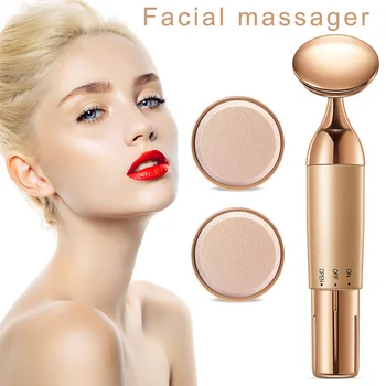 

High Quality Portable Sonic Vibrating Face Massager with Two Puff for Anti Aging Skin Tightening
