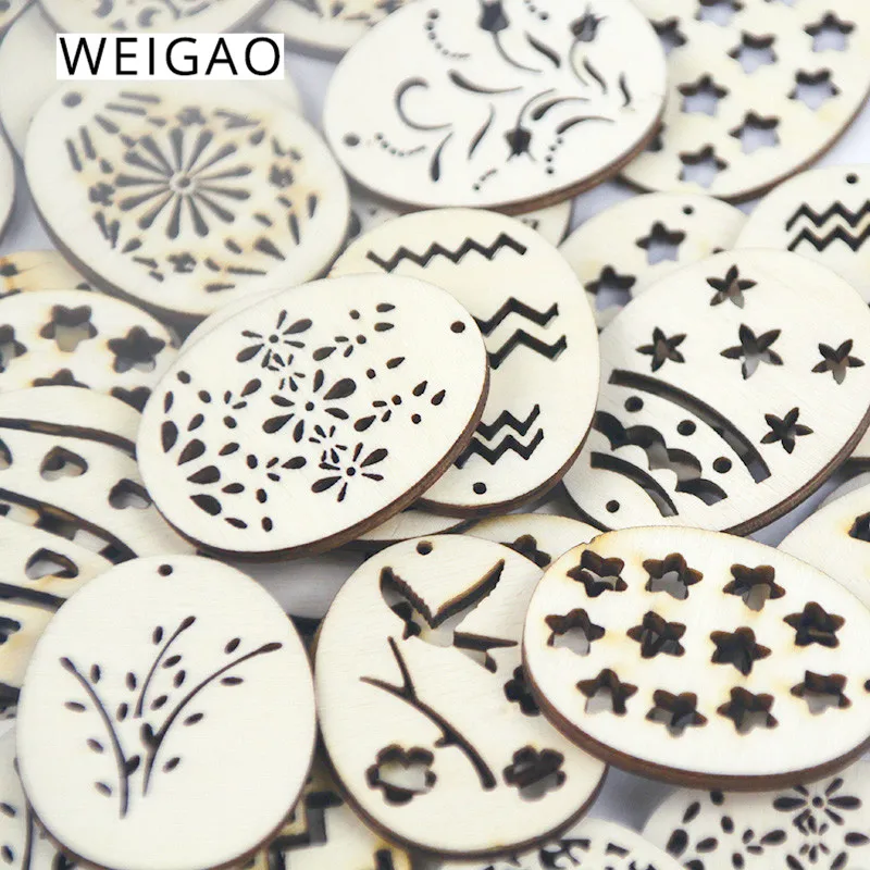 

WEIGAO 25pcs Easter Decor Wooden Easter Eggs Hanging Pendant Easter Party Decorations Craft DIY Ornaments For Happy Easter Decor