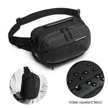 

OZUKO Men's Sports Waist Packs Outdoor Travel Waterproof Crossbody Bag Multifunctional Leisure Shoulder Bag Simple Running Bag
