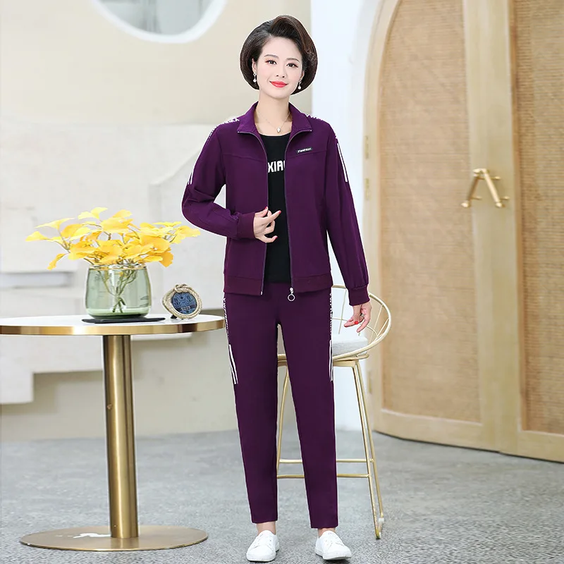 

Middle-aged Mom Sports Clothing WOMEN'S Suit 40-Year-Old 50 Middle-aged Spring And Autumn Three-piece Set 2019-Casual Western St