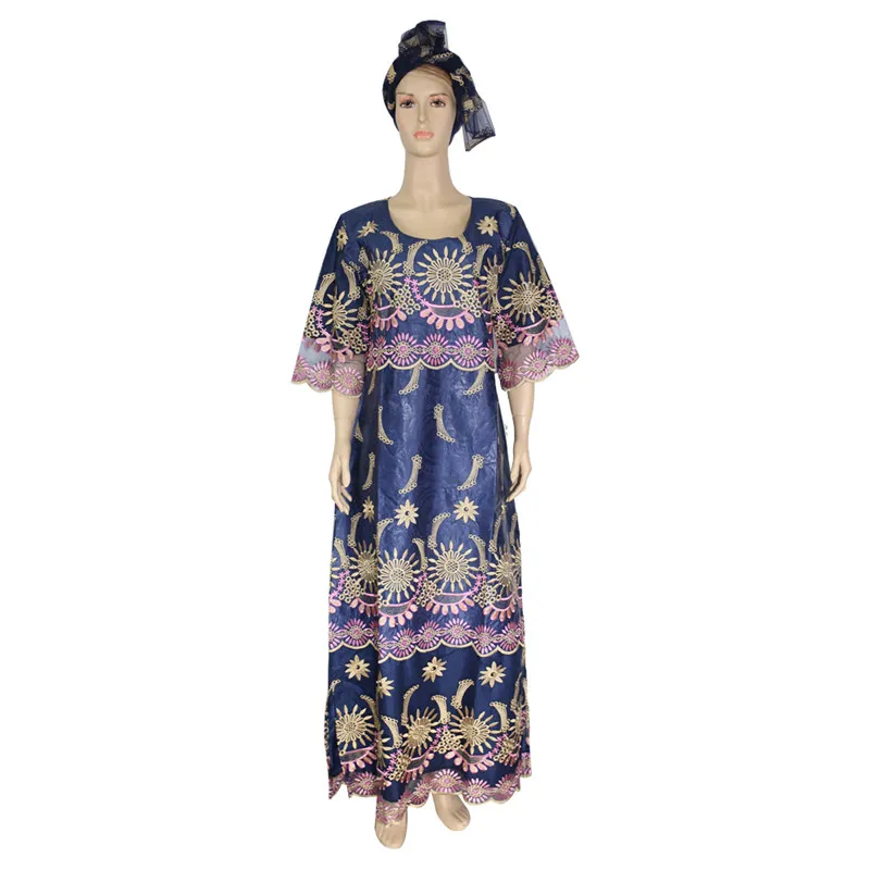 H& D размера плюс африканские женские платья с вышивкой длинное платье с головкой Дашики Базен платье для женщин африканская традиционная одежда - Цвет: Тёмно-синий