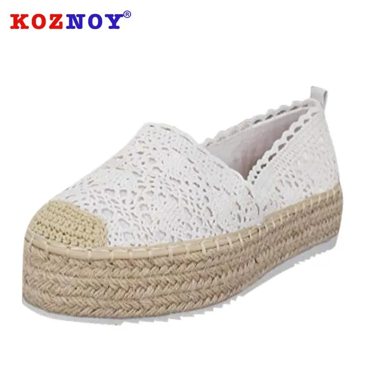 

Koznoy Single Shoes Women Spring Autumn Fabric Dropshipping Flat Bottom Fashion Thick Bottom Breathable Slip Riband Women Shoes