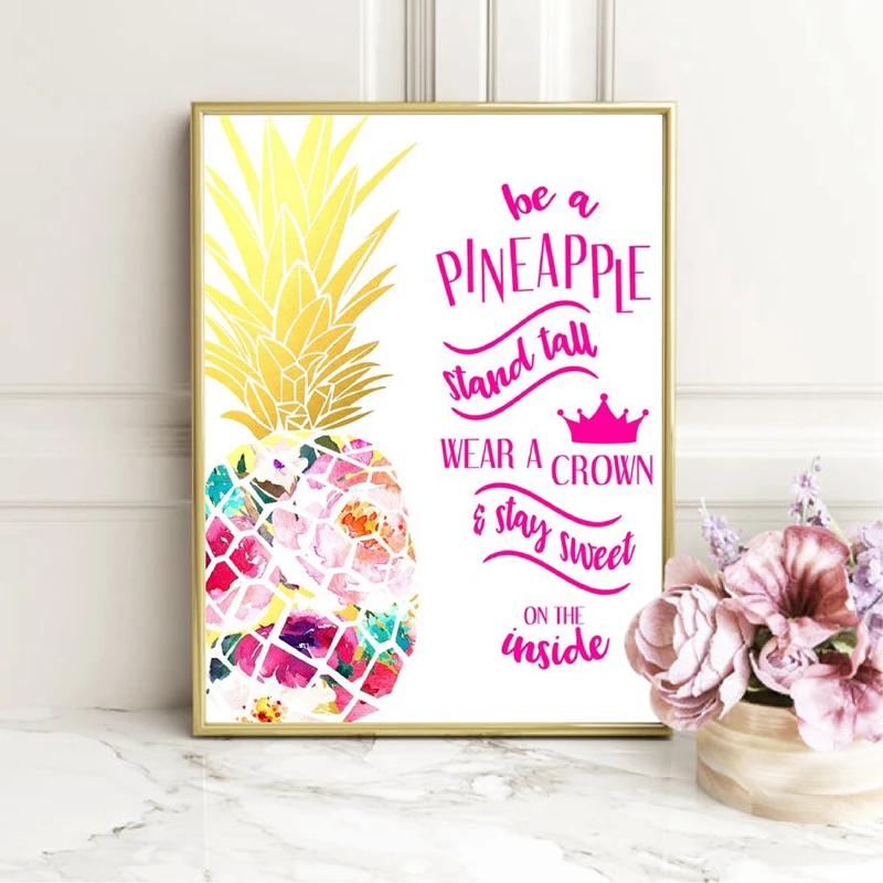 Ананас цитата на холсте плакат печать Картина Настенная ананас цветы Корона