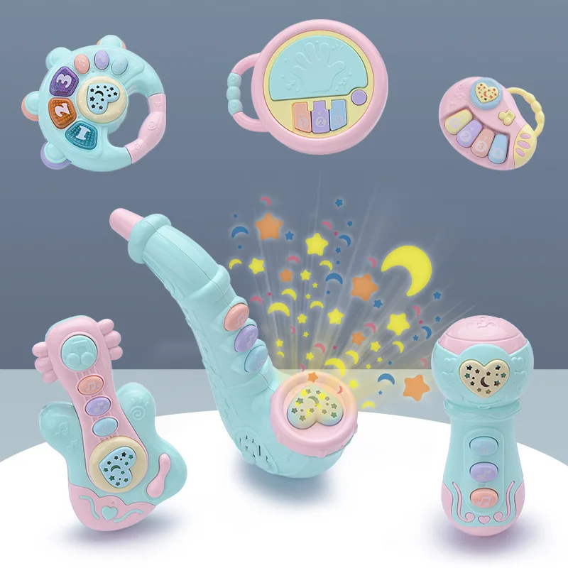 

Colorful Projection Musical Baby Rattles Toys Flashing Hand Bells Baby Toys Infant Digital Graphic Cognition Educational Toys