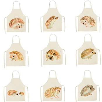 

1Pcs Kitchen Apron Cartoon Hedgehog Printed Sleeveless Cotton Linen Aprons for Men Women Home Cleaning Tools 55*68cm