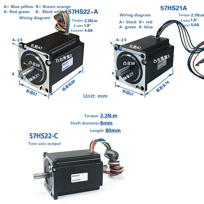 Shaft diameter 8mm stepper motor 57HS21A 57HS22-A 57HS-C 2-phase 2.1/2.2 N.m length 76/80mm J19279 | Обустройство дома
