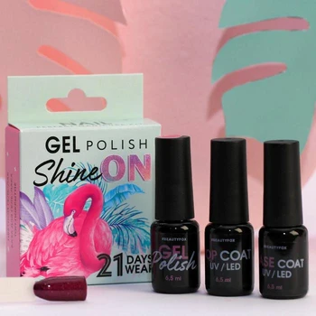 

Shine on amazing manicure set: (color gel polish, top and base)