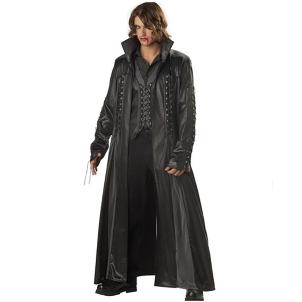 

High Quality Black Faux Leather Vampire Costume Adult Men Halloween Vampire Movie Cosplay Fancy Clothing