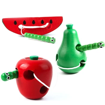 

Baby Wooden Toys Cheese Pear Plaything Threading Toy Kids Threading Beads Game Montessori Toys Early Learning Education Toys