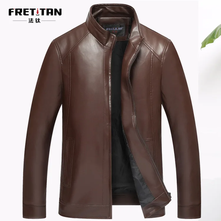 

New Style Middle-aged Men Slim Fit Leather Jacket Locomotive Stand Collar Washing PU Leather MEN'S Outerwear