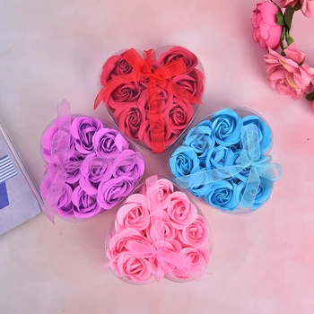 

9Pcs Rose Flower Soap Petal Bath Body Soap Heart Scented Christmas Gift Wedding Festival Decoration Gift Candy box Air freshener