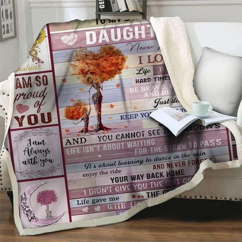 

Flannel Blanket To My Daughter Message Letter Quilts Blankets 3D Print Soft Warm Home Textiles Bedding Sofa Express Love Blanket