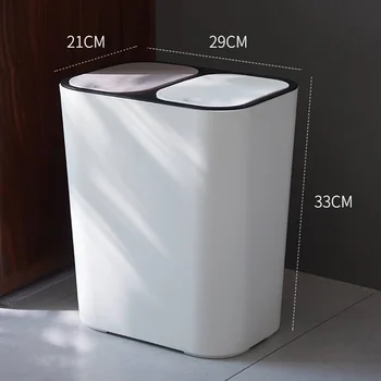

Trash Can Rectangle Plastic Compartment 12liter Recycling Waste Push-Button Dual Bin Garbage Can DNJ998