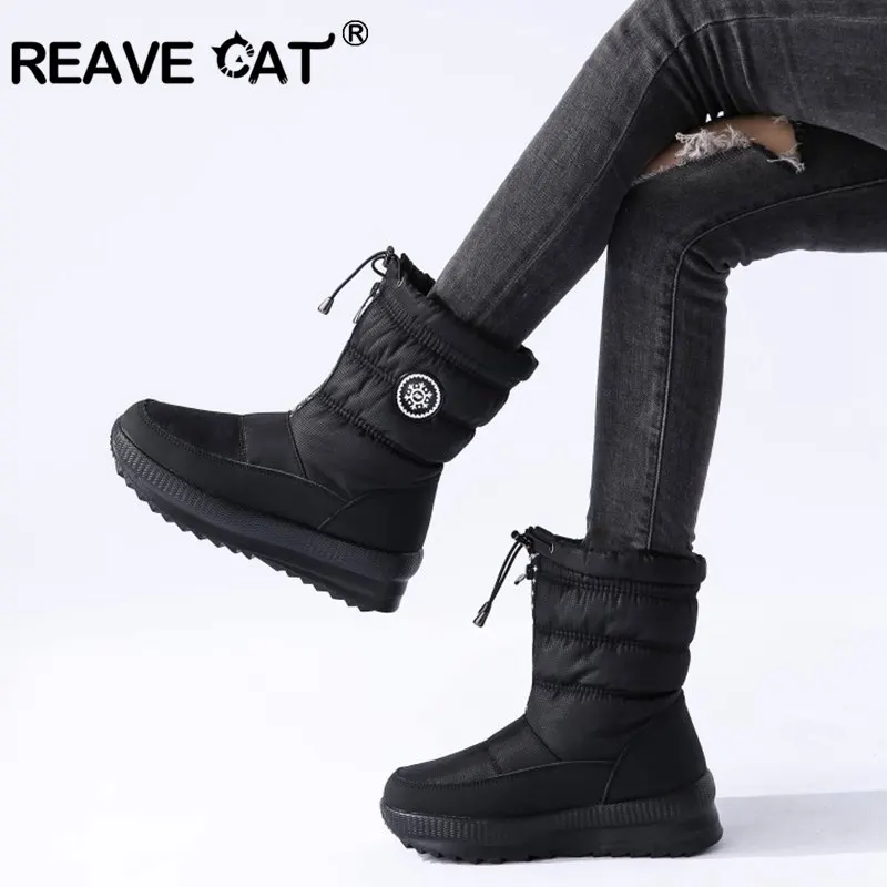 Женские ботильоны на танкетке REAVE CAT повседневные Водонепроницаемые зимние