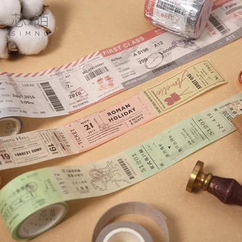 

Retro Travel Time Series Decorative Adhesive Tape Stamp Bill Ticket Masking Washi Tape DIY Scrapbooking Sticker Label stationery