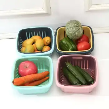 

Creative Double Layer Drain Basket with Lid Multi-functional Kitchen Refrigerator Draining Freshness Box Plastic Fruit Storage B