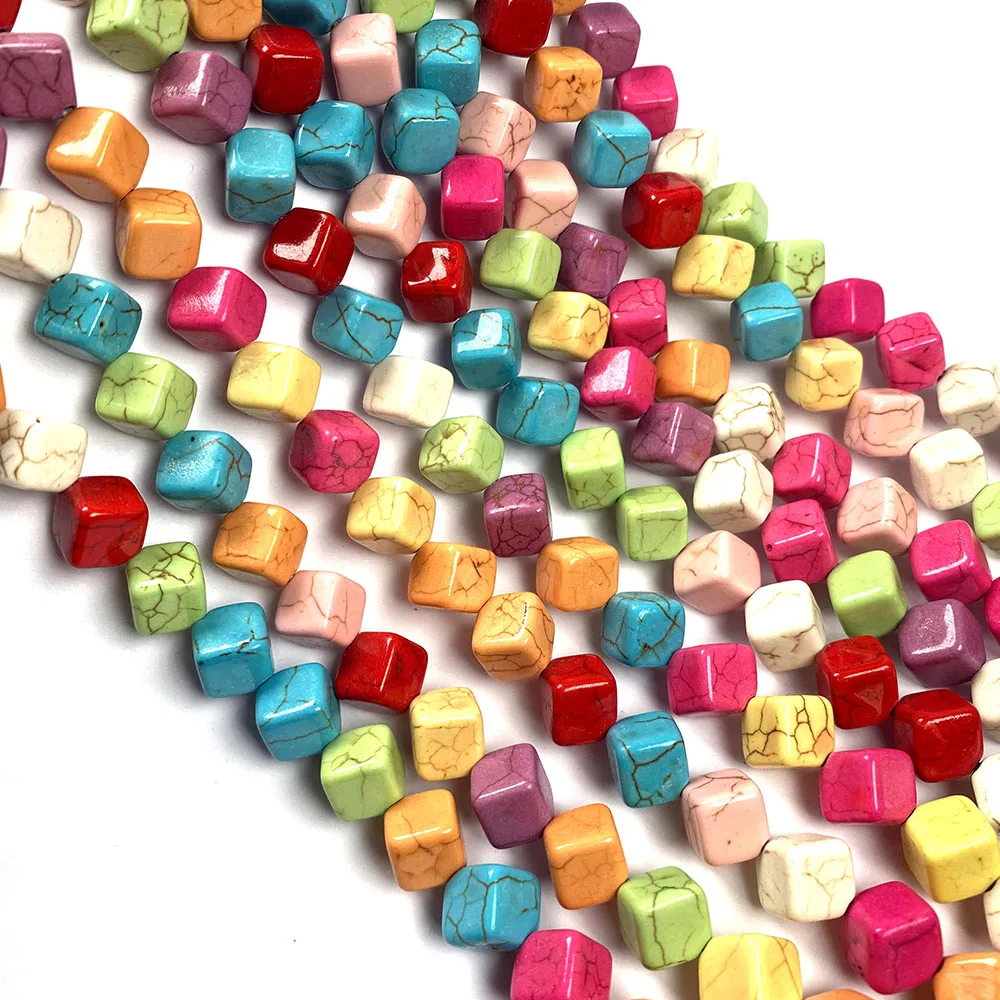 

Natural Stone Loose Beads Mixed Color Diagonal Square Shape Turquoises Strand 6 8 10MM For Jewelry Making DIY Bracelets Necklace