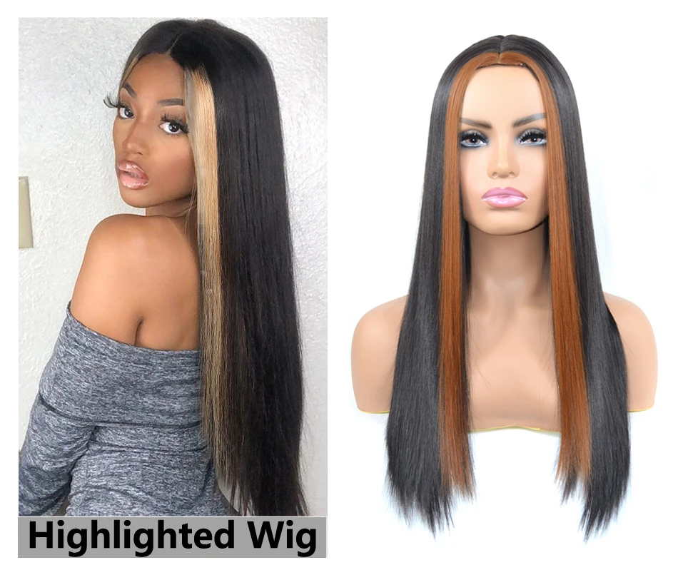 

Выделенный парик, Длинные прямые синтетические парики, парики из черных волос для женщин, афро высокоплотные термостойкие парики