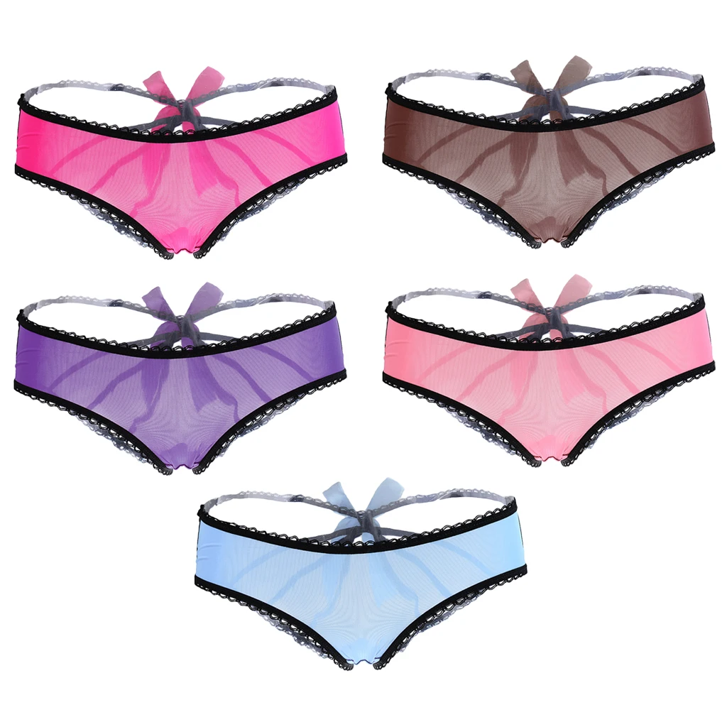 (23-29 inch) Women Thongs G-string Panties T-Back Open Knickers Lingerie Underwear - Blue Pink Red Purple Brown