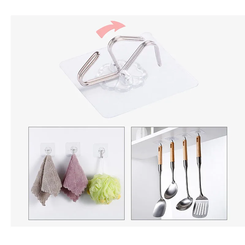 Description Picture 4 of item10PCS Transparent Stainless Steel Strong Self Adhesive Hooks Key Storage Hanger for Kitchen Bathroom Door Wall Multi-Function