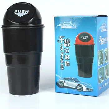 

Pressing Type Car Trash Can Portable Plastic Storage Bucket Waste Bin Mini Auto Garbage Bag Holder Desktop Round Small Dustbin