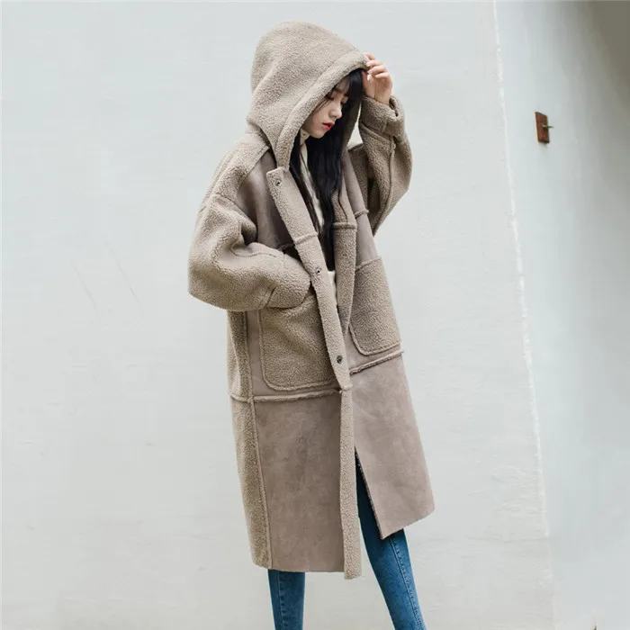 Осень зима новое шерстяное пальто женское свободное средней длины Толстая теплая куртка Мода Большой размер с капюшоном Женская шерстяная Верхняя одежда XIN117
