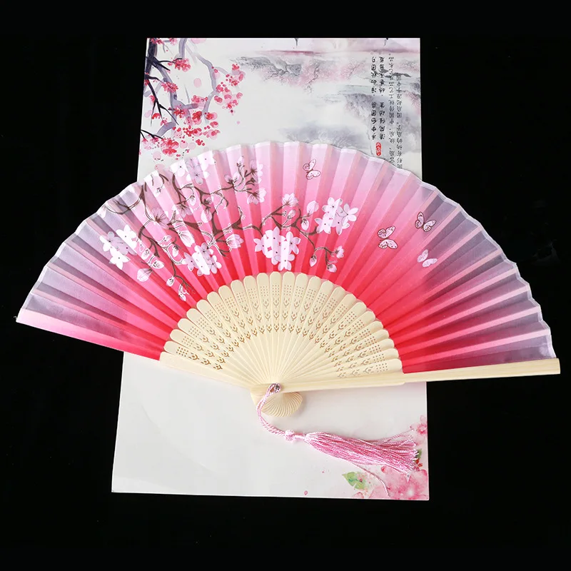Elegant Chinese style Pattern Folding Hand Fans Flower Print Vintage Fan Polyester Fans Wood Plain Silk Performance Fan folding fan hand fan wooden hand fan silk fans