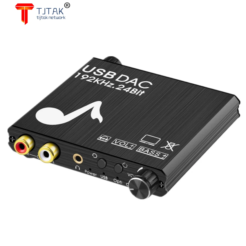 Tjtak USB DAC 192kHz 24Bit Digital to Analog Converter with Bass&ampVolume Control Coaxial Toslink Stereo L/R RCA |